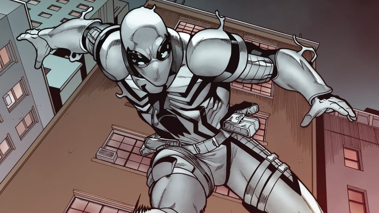 Anti-Venom leaping down from a building
