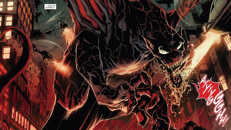 Grendel flying through a city