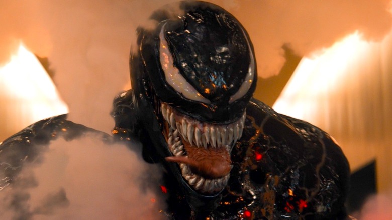 Venom grinning and sticking his tongue out