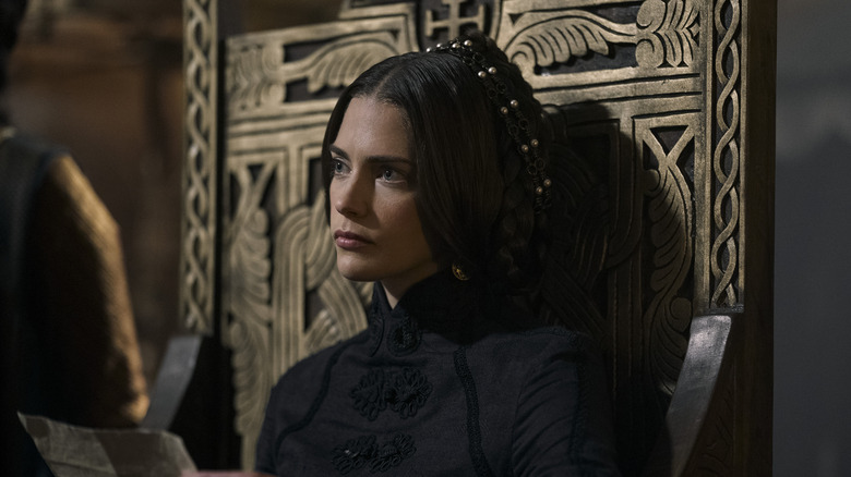 Emma sitting on throne in Vikings: Valhalla