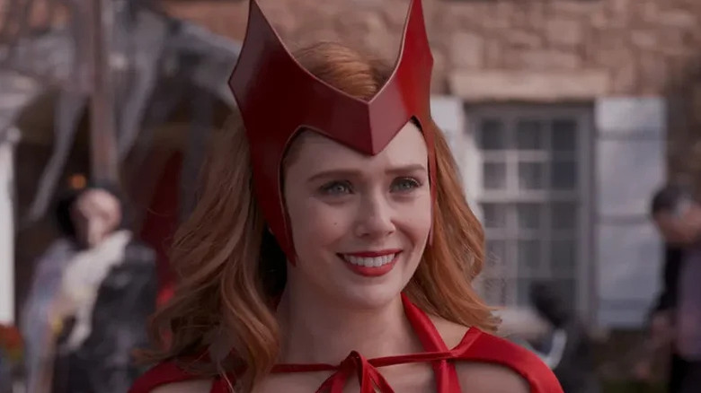Wanda Maximoff wearing a Scarlet Witch Halloween costume on WandaVision