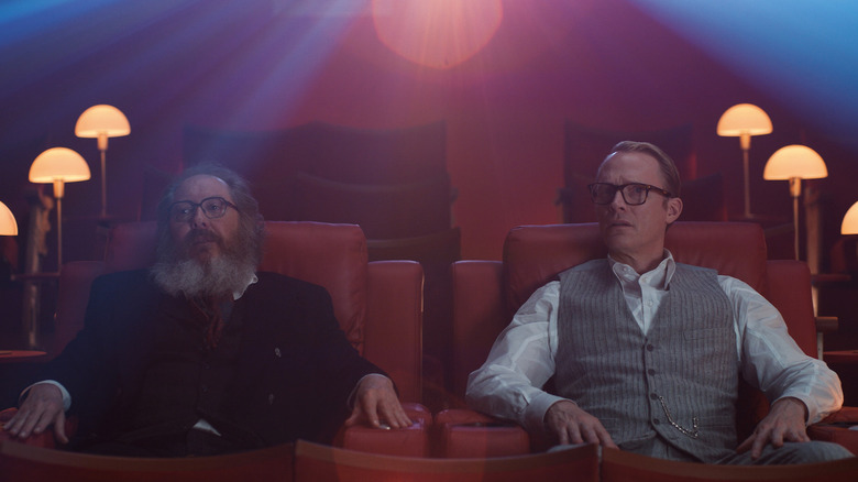 Ultron and Vision sitting in Vision's memory cinema in VisionQuest