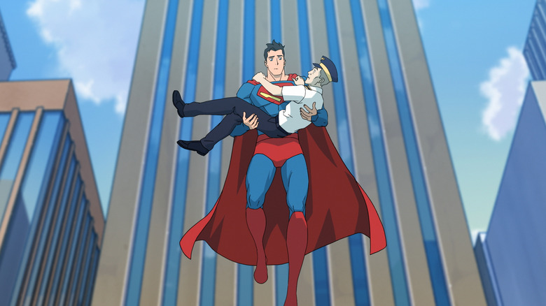 Superman holding officer 