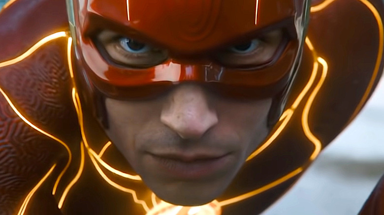 The Flash red helmet looking intense