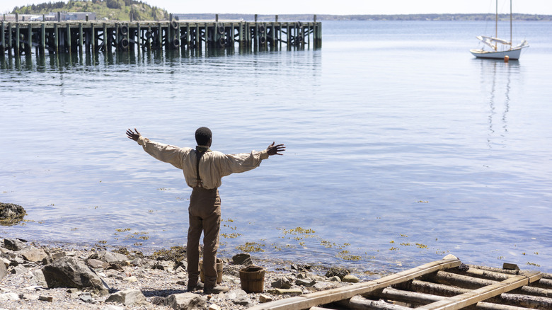 Adult Wash standing with arms open at water's edge
