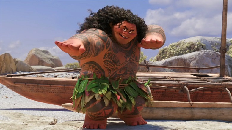 Maui dancing by boat in Moana (2016)