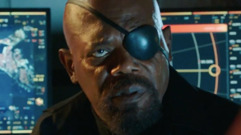 Nick Fury talking to Spider-Man