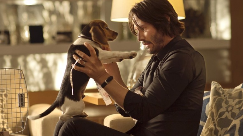 John holding Daisy the dog in "John Wick" (2014)