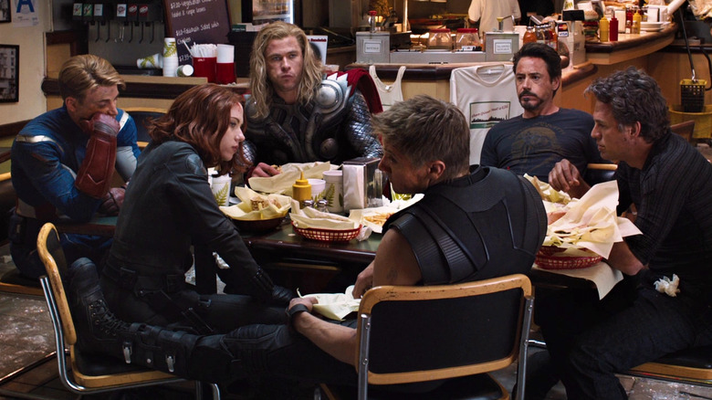 The Avengers eating shawarma