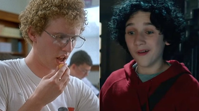 Napoleon eats a tater tot (left); Henry looks down in awe (right)