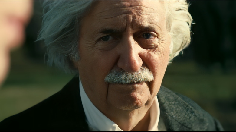 A close up of Einstein's face in 