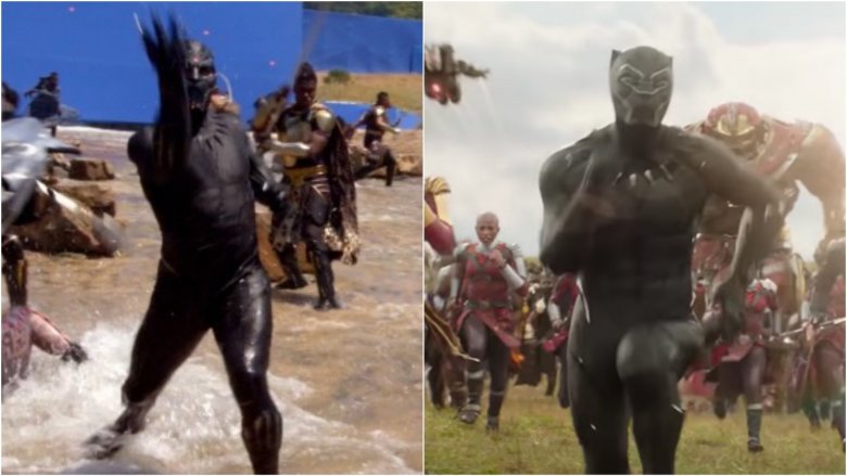 Split image of Black Panther during the battle in Wakanda