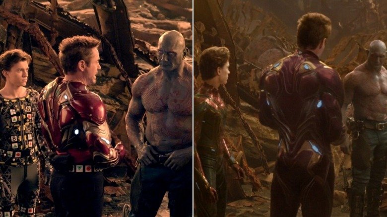 Split image of the Avengers and Guardians planning on Titan