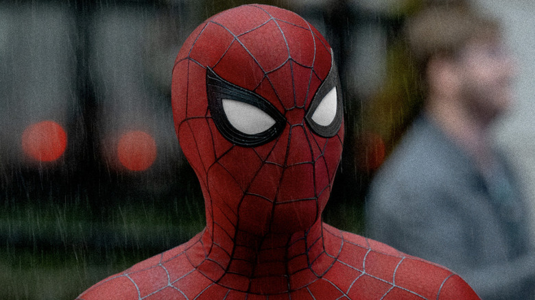 Spider-Man in the rain in 