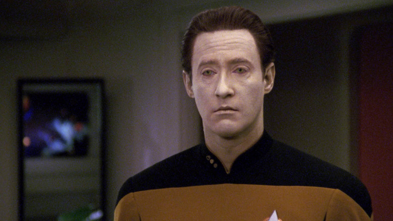 Data reacts quizzically in Star Trek: The Next Generation.
