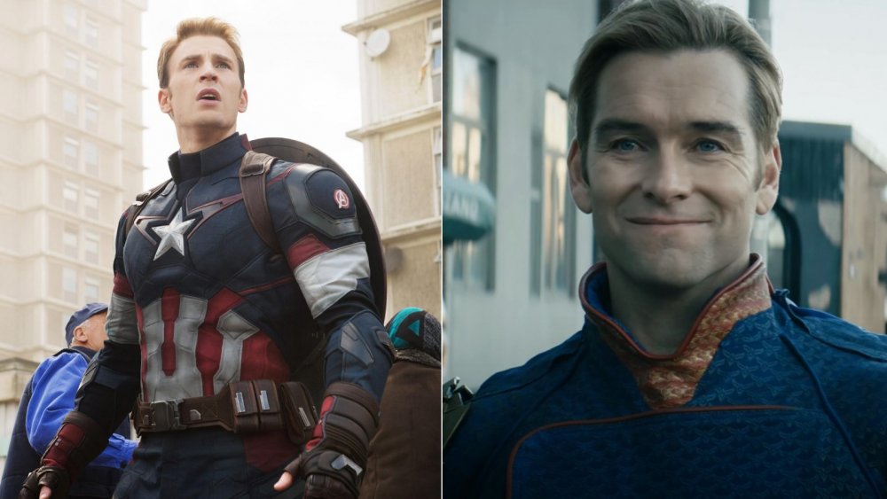 Chris Evans as Captain America in Avengers: Endgame and Antony Starr as Homelander in The Boys