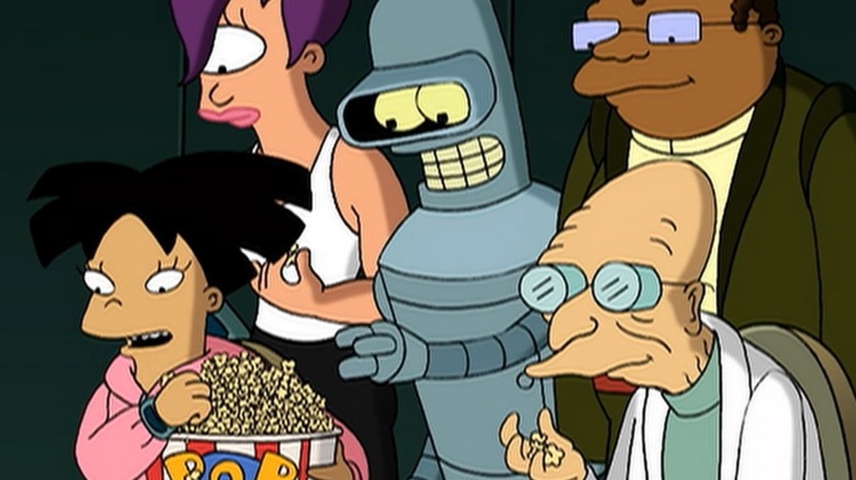 Futurama crew eating popcorn