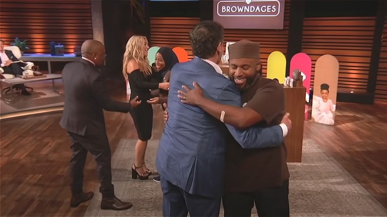 Shark Tank investors hug the owners of Browndages 