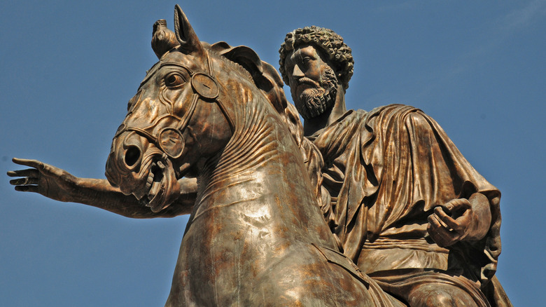 A Roman monument to Emperor Marcus Aurelius on horseback