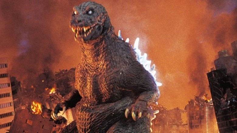 Godzilla destroying buildings