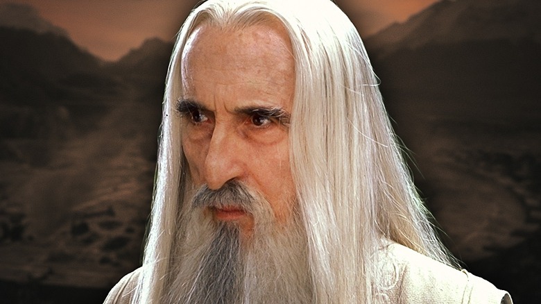 Close up of Saruman against a dull stone background