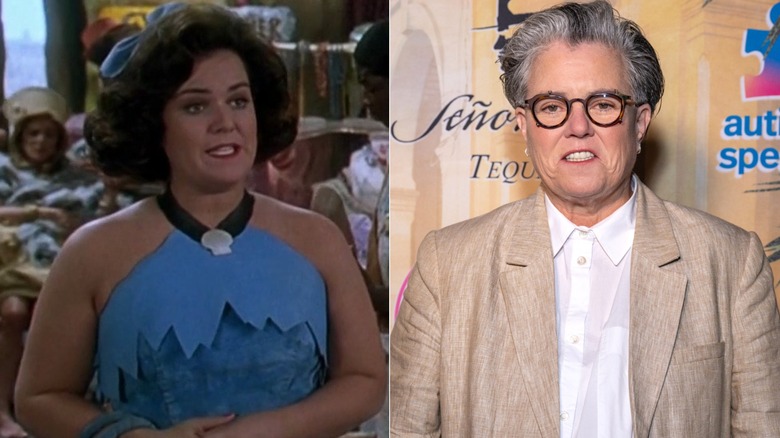 Rosie O'Donnell in The Flintstones (left) and in 2025 (right)