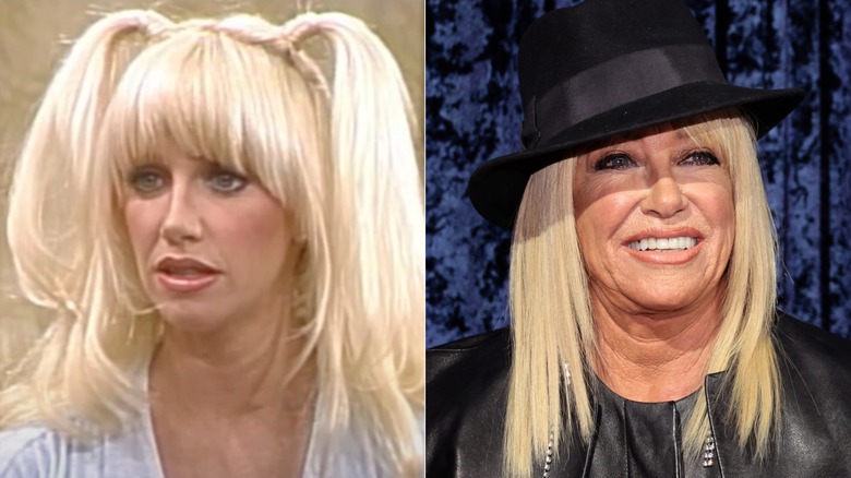 Suzanne Somers as Chrissy on Three's Company (left) and in 2022 (right)
