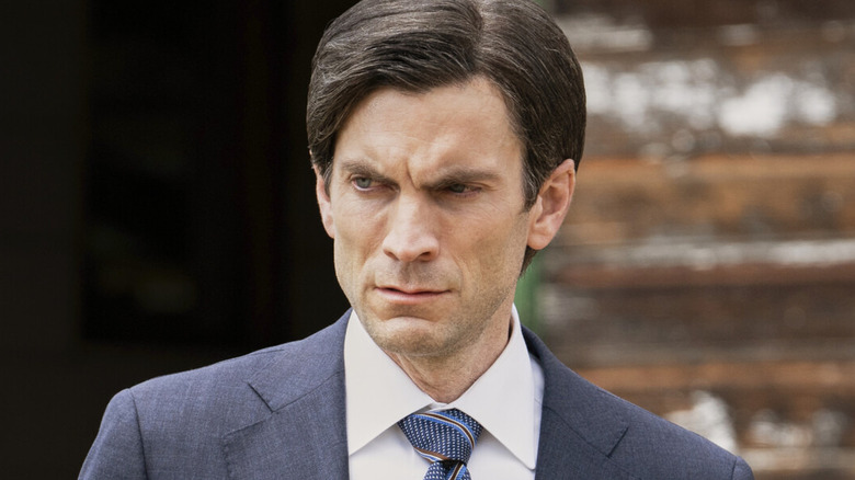 Jamie Dutton wearing a suit and looking angry on Yellowstone