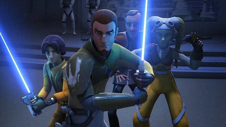 Ezra and Kanan wielding lightsabers