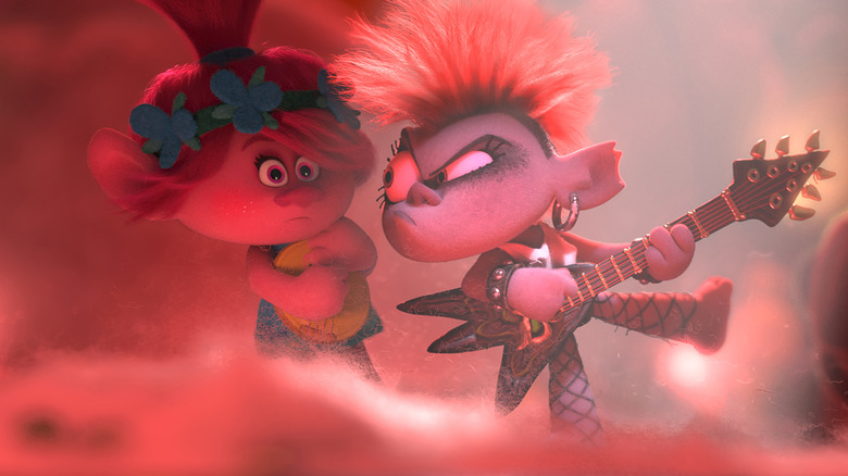 Poppy confronting a heavy metal Troll in Trolls World Tour (2020)
