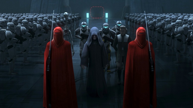 Palpatine flanked by guards