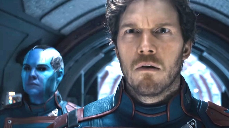 Nebula and Starlord staring ahead