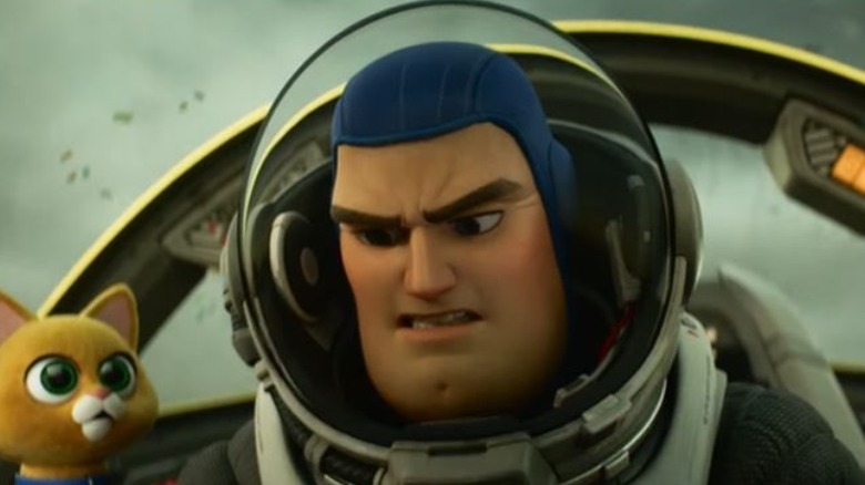 Buzz Lightyear piloting a spacecraft