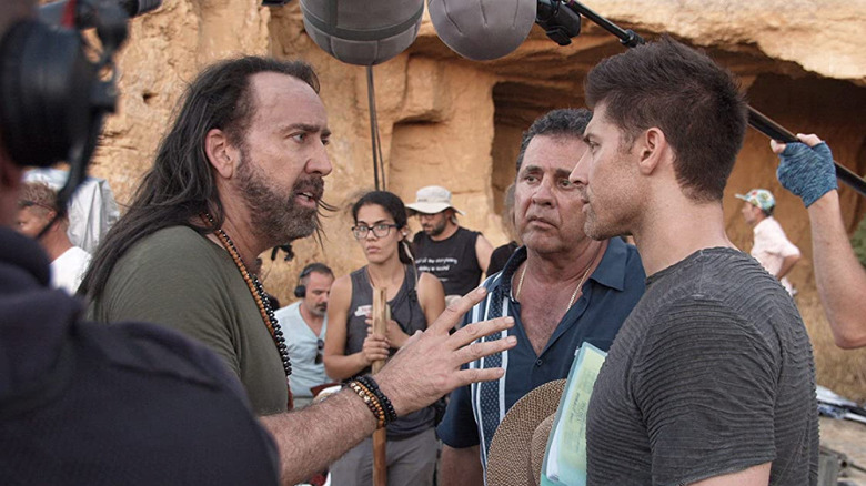 Nicolas Cage and Alain Moussi on the set of Jiu Jitsu