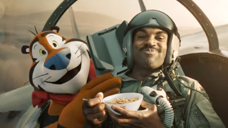 Fighter pilot with Frosted Flakes and Tony the Tiger