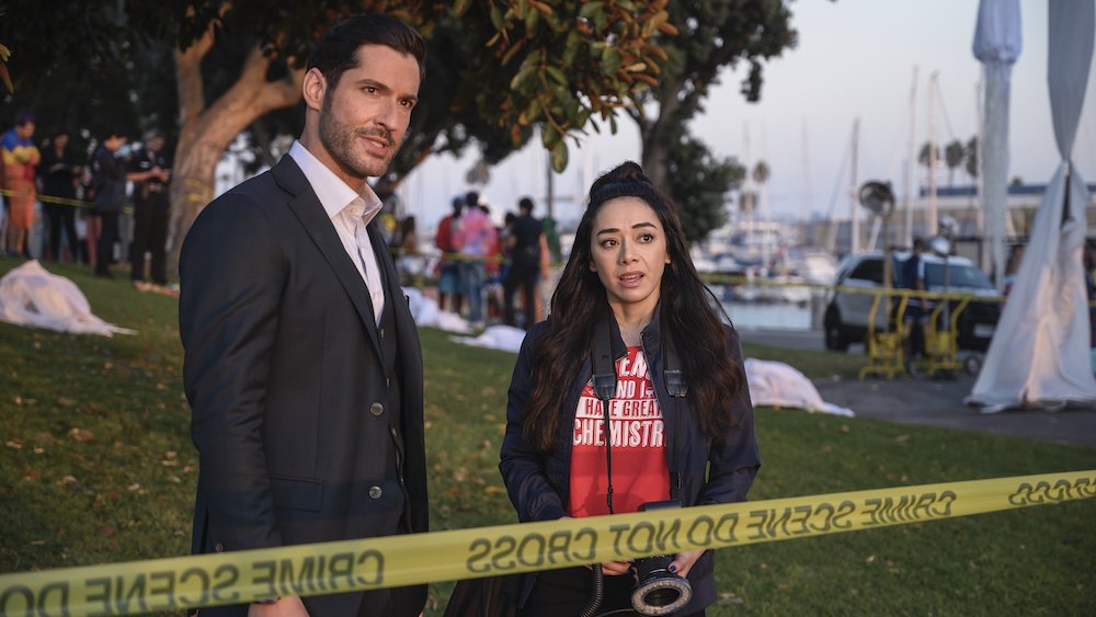 Tom Ellis as Lucifer Morningstar and Aimee Garcia as Ella Lopez on Lucifer