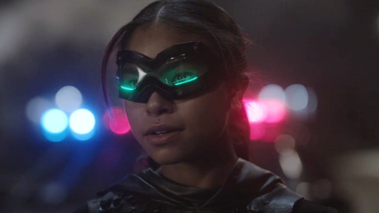 Carrie as Robin wearing goggles