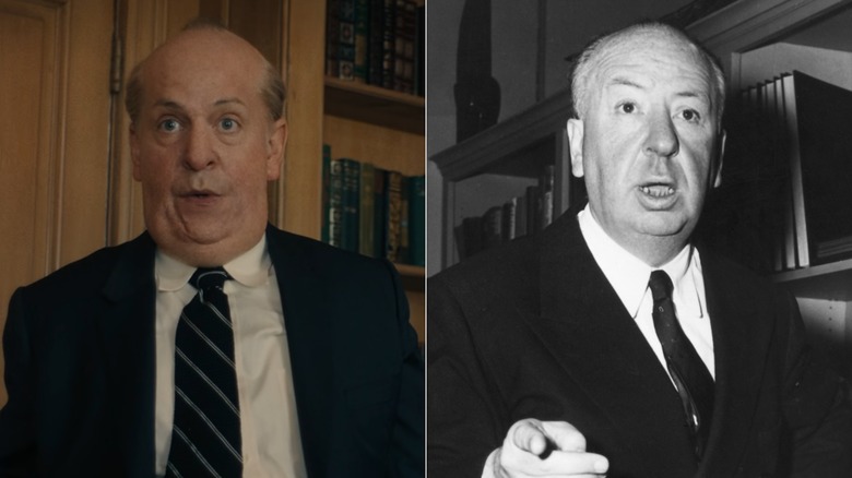 Tom Hollander (left); Alfred Hitchcock (right)