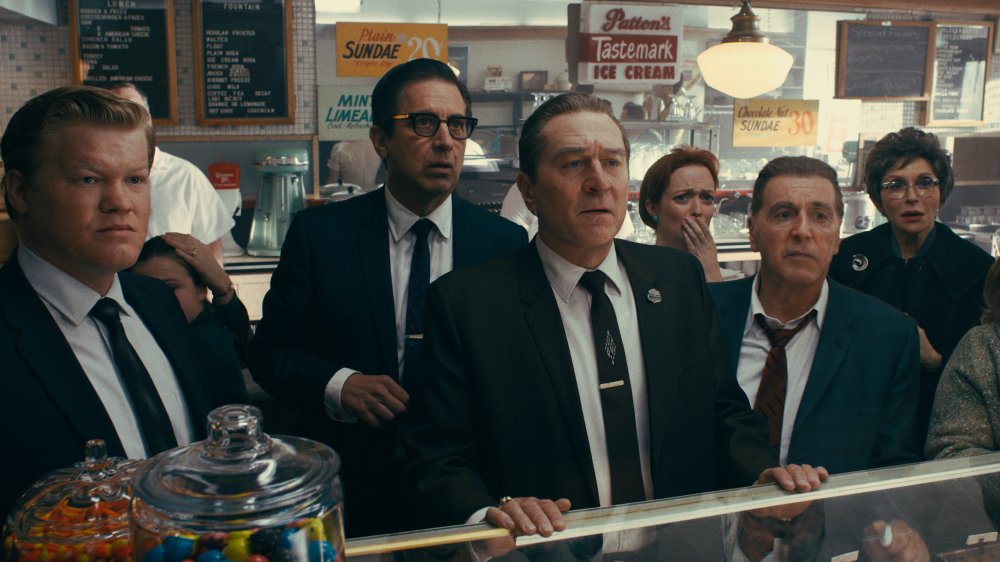 Robert De Niro as Frank Sheeran with Al Pacino as Jimmy Hoffa in The Irishman