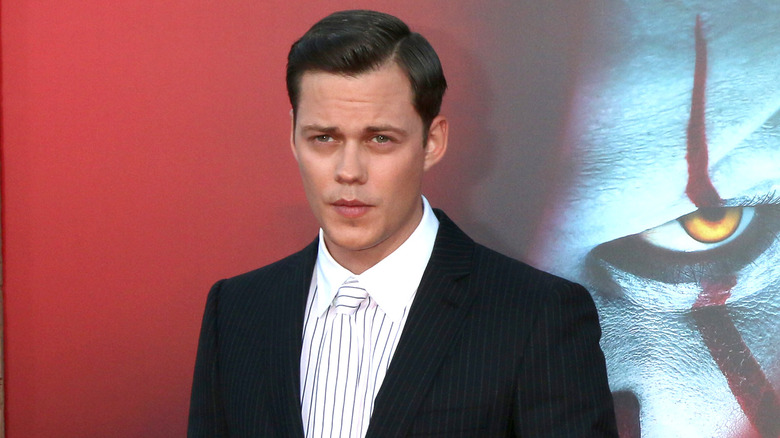 Bill Skarsgård pinstripe suit It premiere