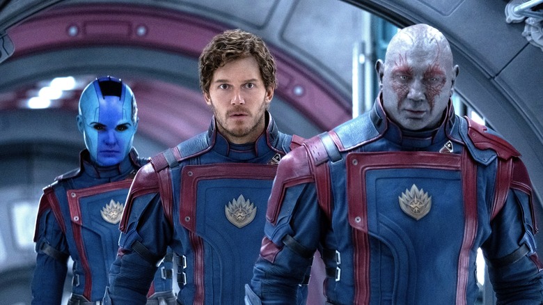 Nebula, Peter Quill, and Drax in Guardians of the Galaxy Vol. 3