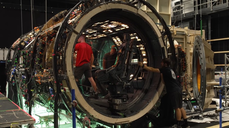 The Hail Mary's cockpit interior rotating set used in "Project Hail Mary"