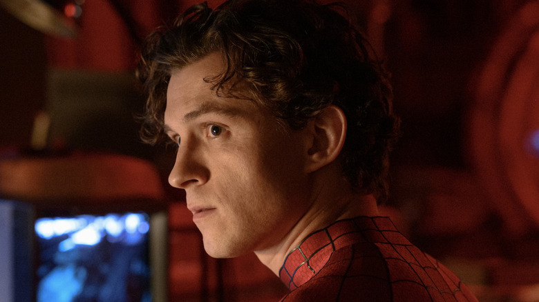 Peter Parker wearing Spider-Man costume without a mask in Spider-Man: Brand New Day