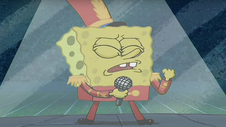 SpongeBob holding mic
