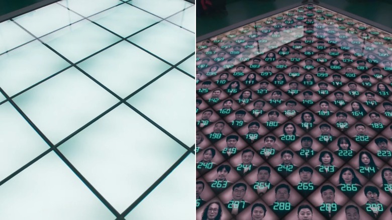 The control room floor before and after VFX in Squid Game