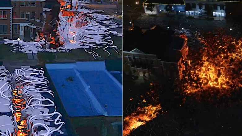 The rifts before and after VFX in "Stranger Things"