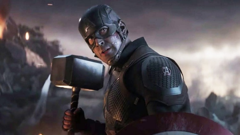 Captain America lifting Mjolnir in Avengers: Endgame