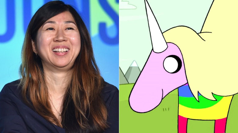 Niki Yang speaks at the 2017 Vulture Festival and Lady Rainicorn smiles
