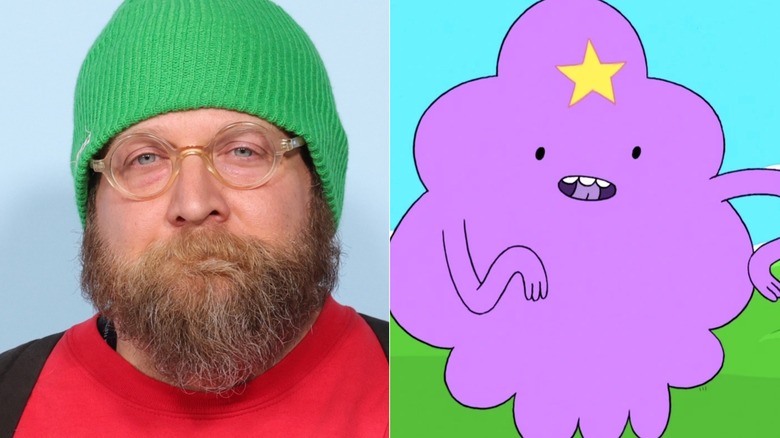 Pendleton Ward wears a hat at the 2025 Sundance Film Festival and Lumpy Space Princess from Adventure Time