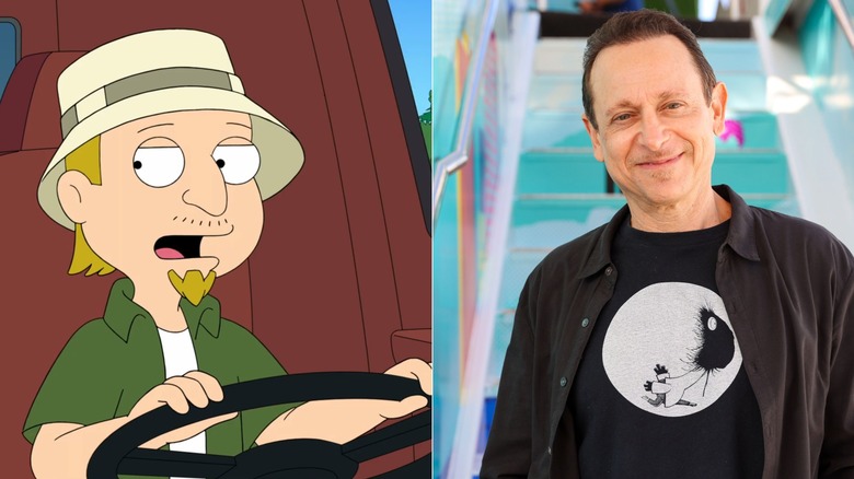 Left: Jeff Fischer in "American Dad!"; Right: Jeff Fischer posing for a photo